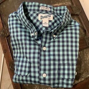 Duluth Trading Co Blue and Green Checkered Short Sleeve Shirt Sz 2XL